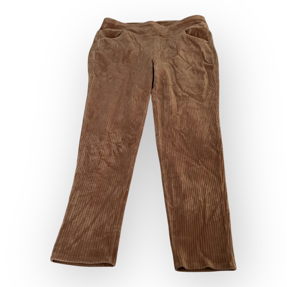 D & Co Corduroy Pants Womens XL Brown Straight Leg Pull On Waist Stretch Pockets